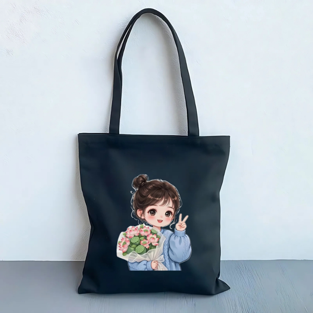 Túi tote vải canvas hình cô gái hot trend có khóa kéo và ngăn phụ We Tee - WTU01_thumbnail_6