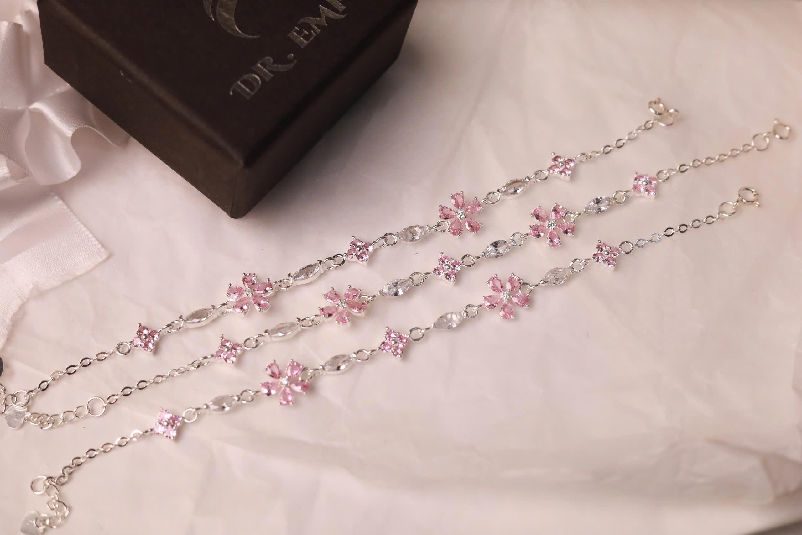 Vòng tay bạc hoa hồng 5 cánh đính đá xi bạch kim_thumbnail_2