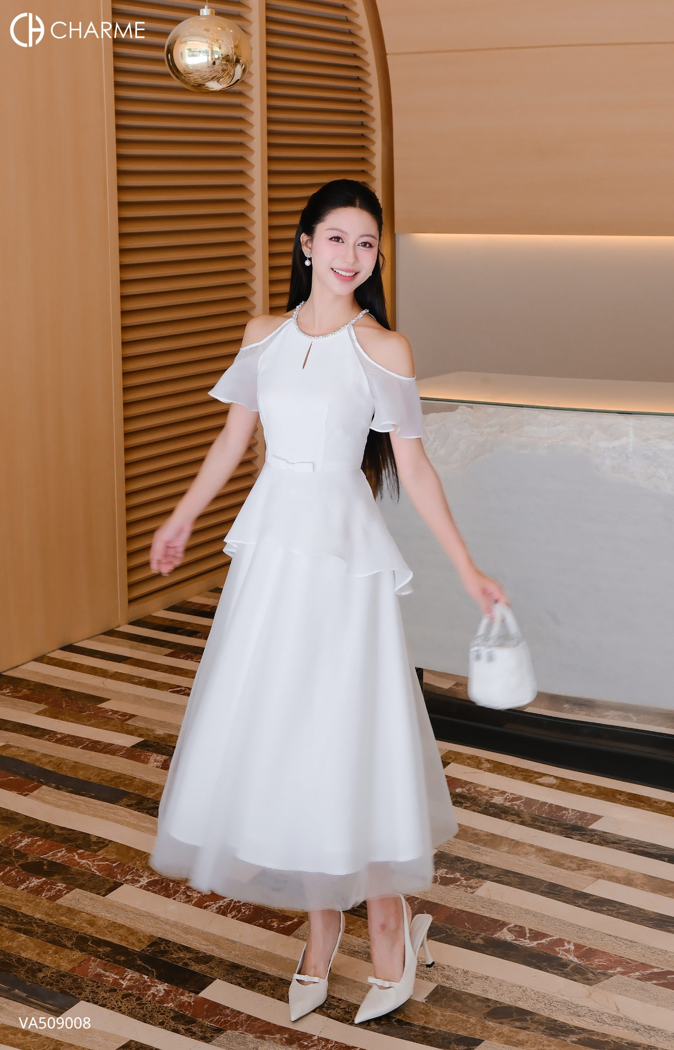 Váy cổ yếm tay bèo nơ eo_thumbnail_2