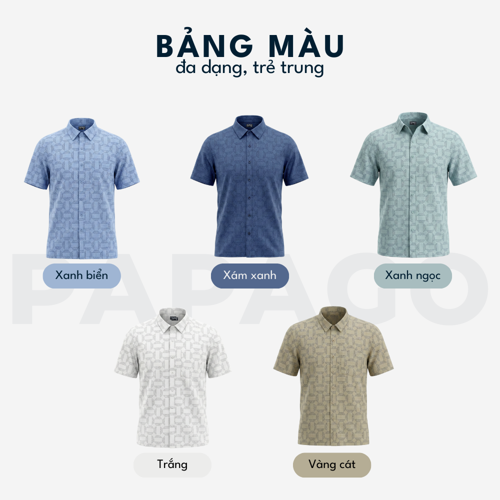 Áo sơ mi nam trung niên PAPAGO tay ngắn lai ngang - vải xô đũi in họa tiết - P25SNHT015_thumbnail_1