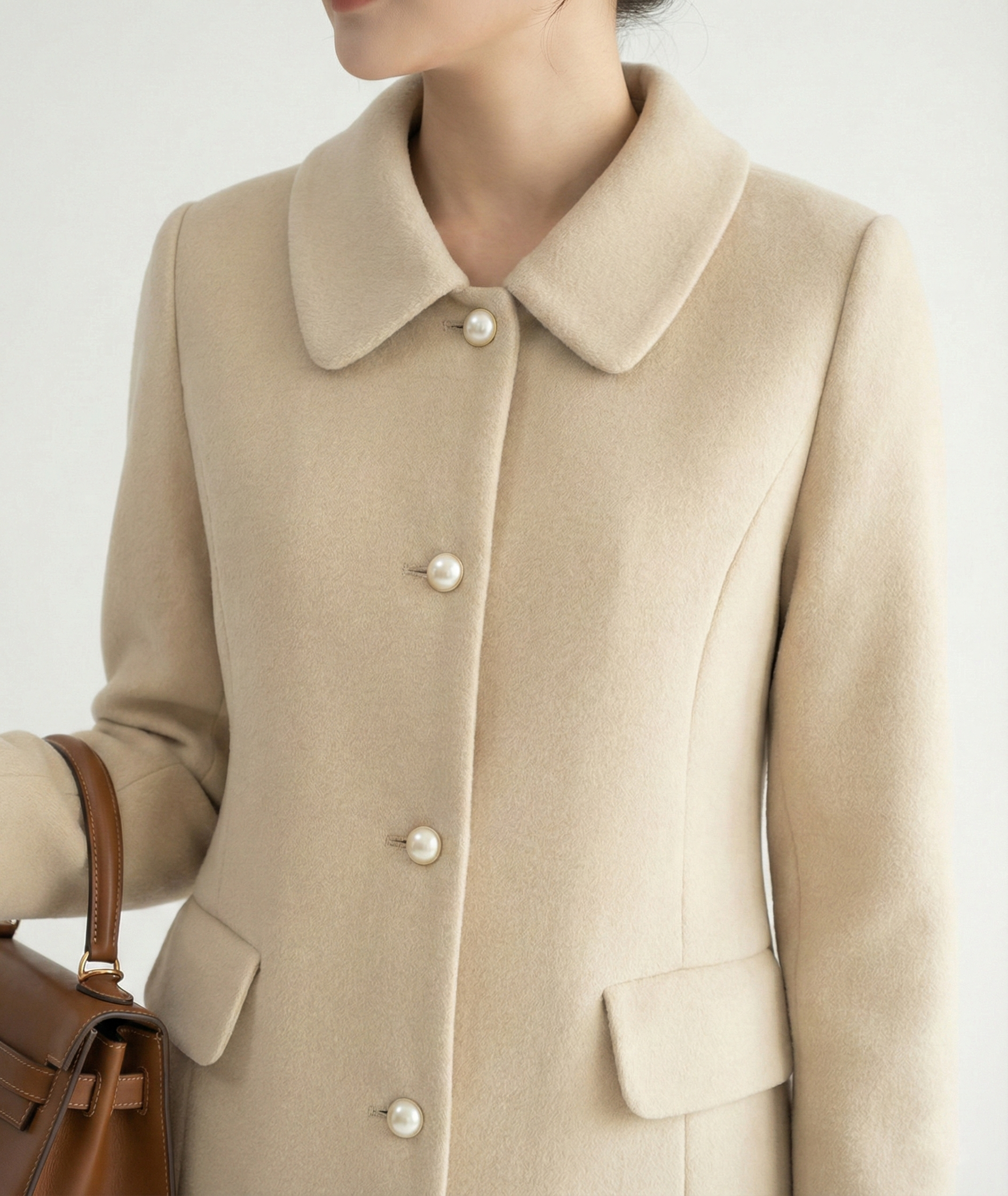 Áo măng tô Suông Vải dạ lông cừu  Cổ bẻ Dài đến bắp chân_thumbnail_3