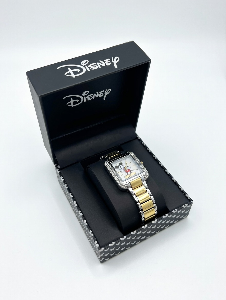 Đồng Hồ Nữ Disney Mickey Dáng Vuông Đính Đá – Thiết Kế Dễ Thương Cao Cấp
