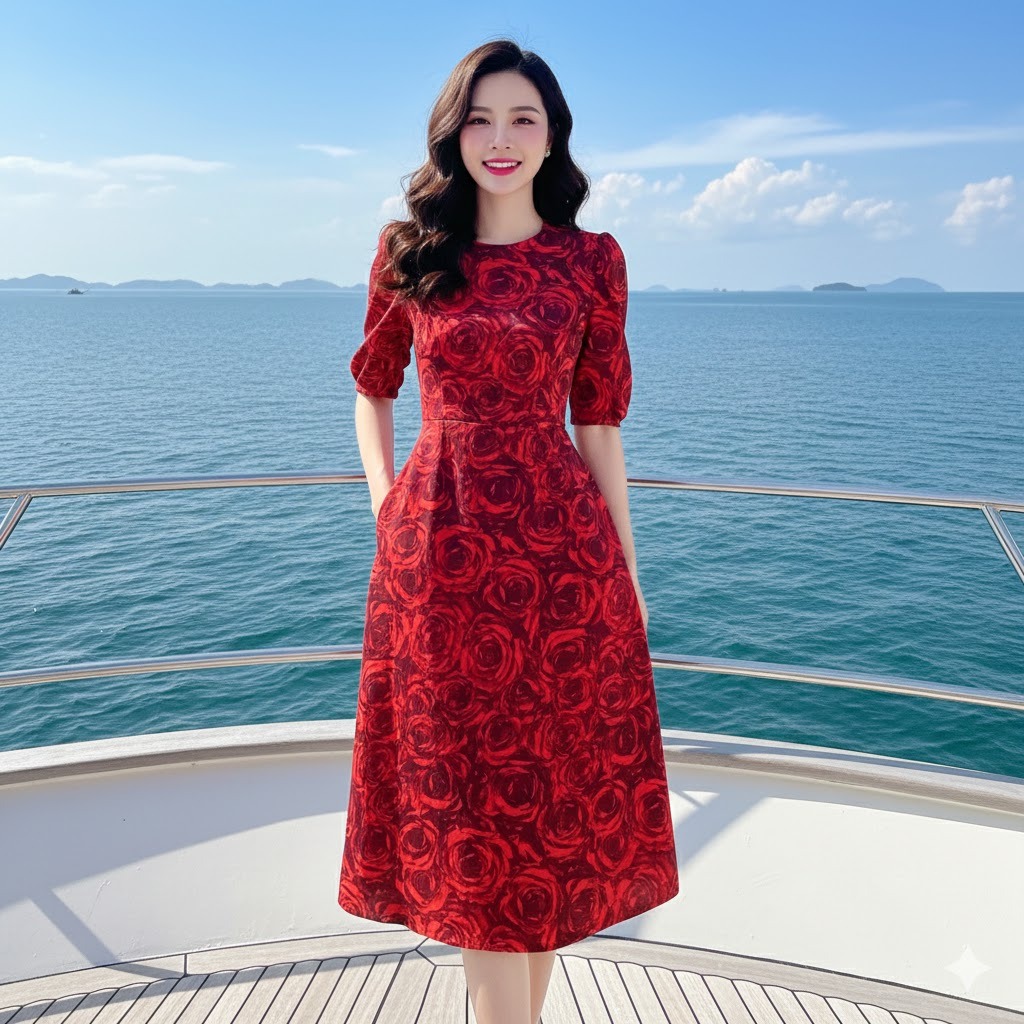 Đầm chữ A hoạ tiết tay bồng_thumbnail_1