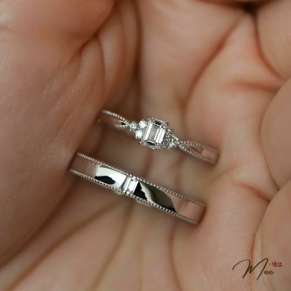 ĐN108 - Nhẫn đôi đá vuông pha lê freesize