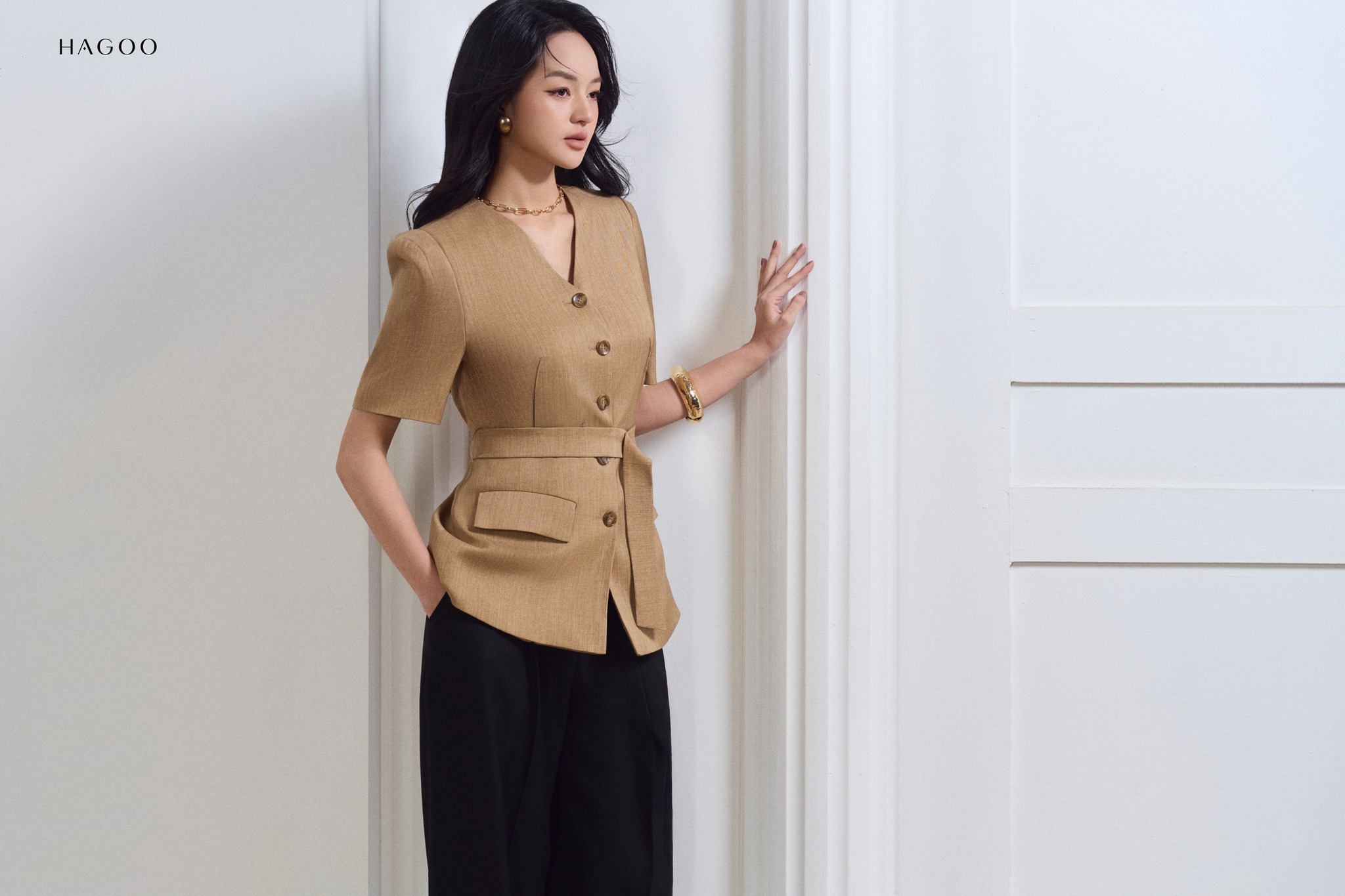 Áo ký giả tay vuông đai eo HAGOO_thumbnail_4