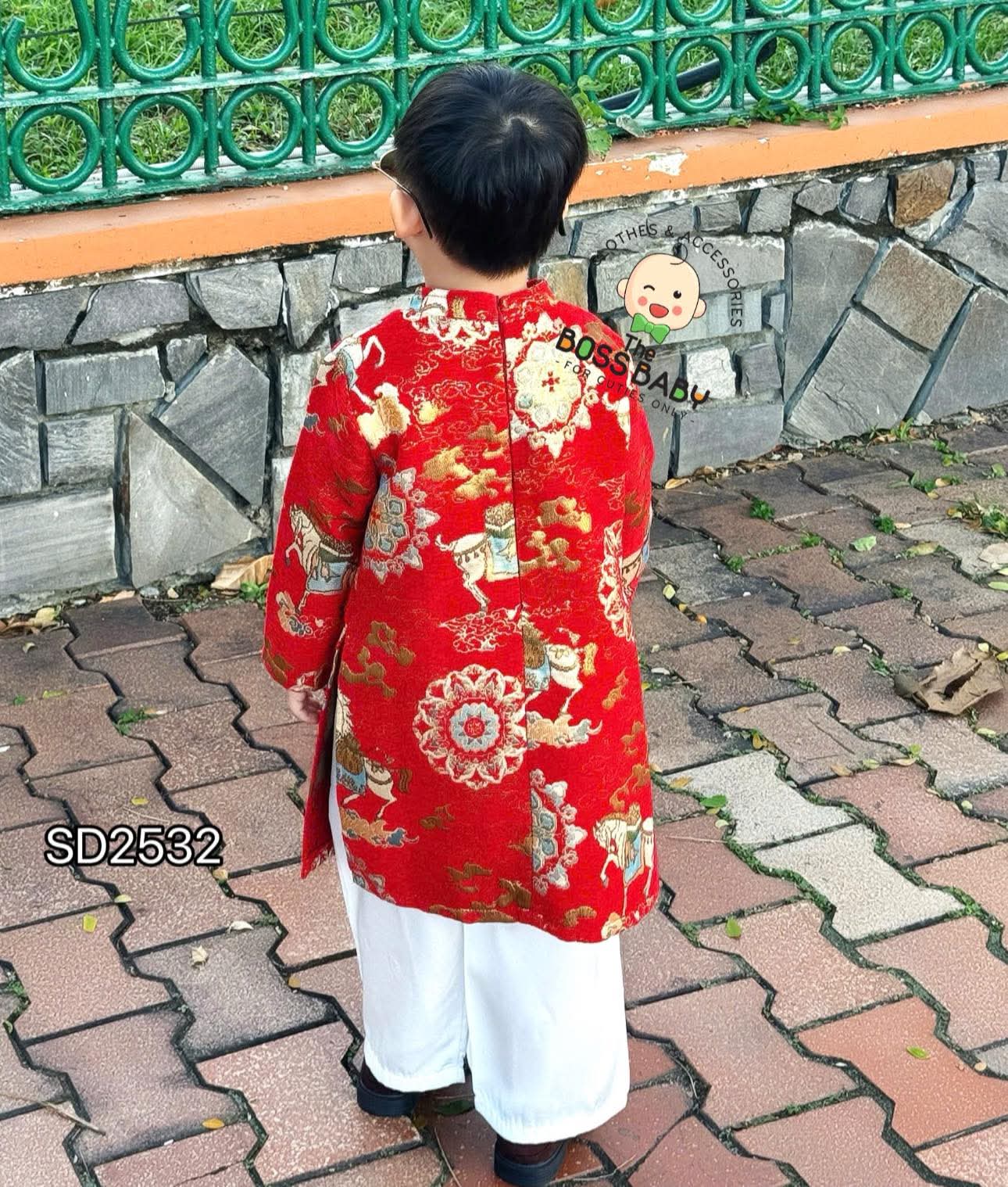 Set áo dài gấm dệt kim tuyến họa tiết phi mã_thumbnail_3