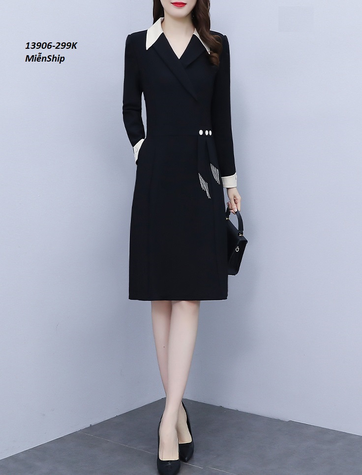 13906-Đâm xòe tay dài, cổ vest pối phụ kiện eo (thun hà lan)FREESHIP_thumbnail_2