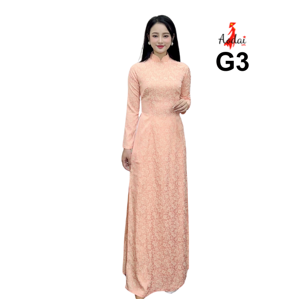 Áo dài Gấm G3 màu hồng cổ cao 3cm tay dài