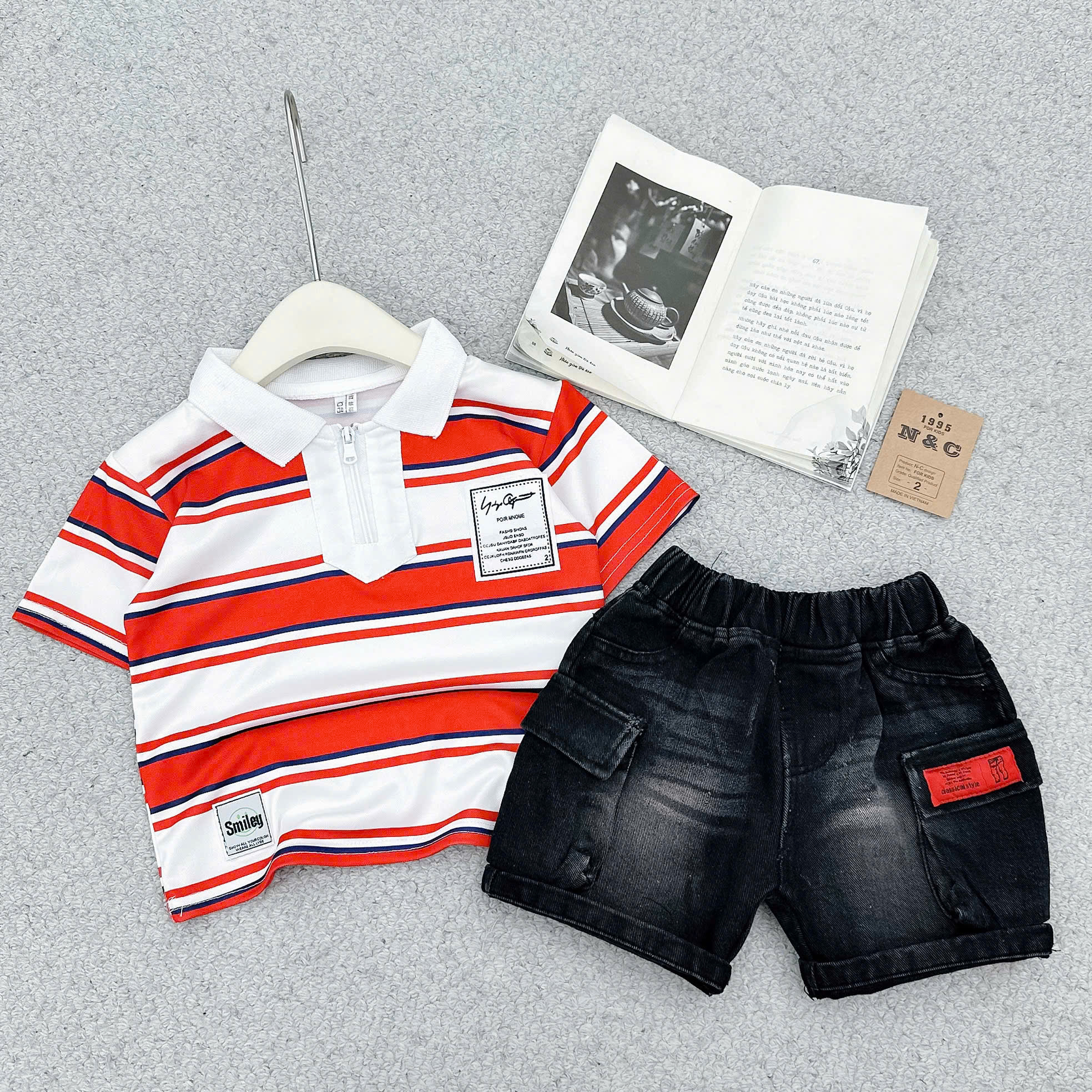 B53 BỘ CỘC QUẦN BÒ SỌC NGANG CÓ KHOÁ KÉO- A116.806