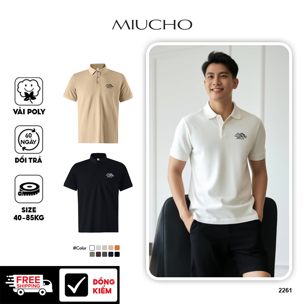 Áo polo nam trẻ trung form vừa 2261 Miucho Iconic vải cá sấu polyester co giãn thoáng mát in mix