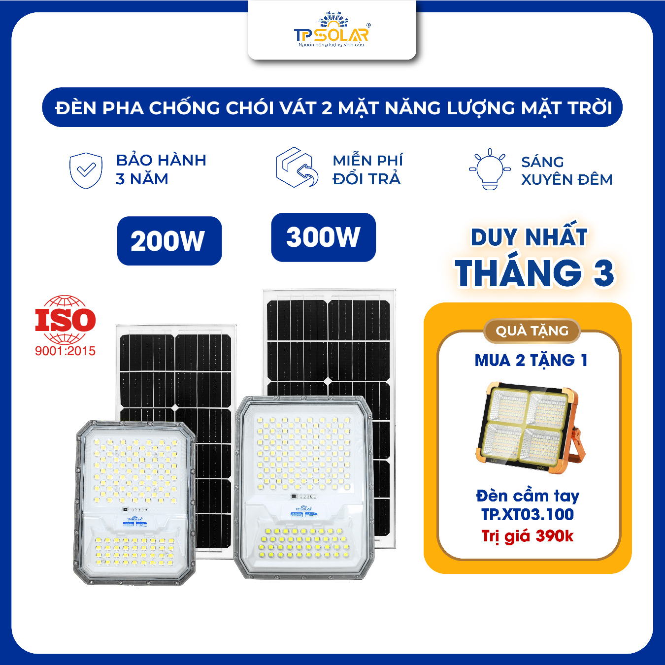 Đèn pha chống chói vát 2 mặt năng lượng mặt trời TP.DP12