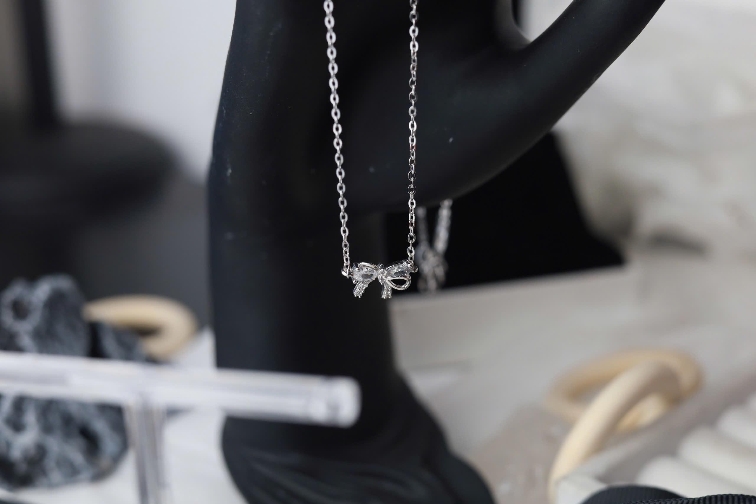 vòng cổ bạc nơ đính đá trắng xi bạch kim_thumbnail_1