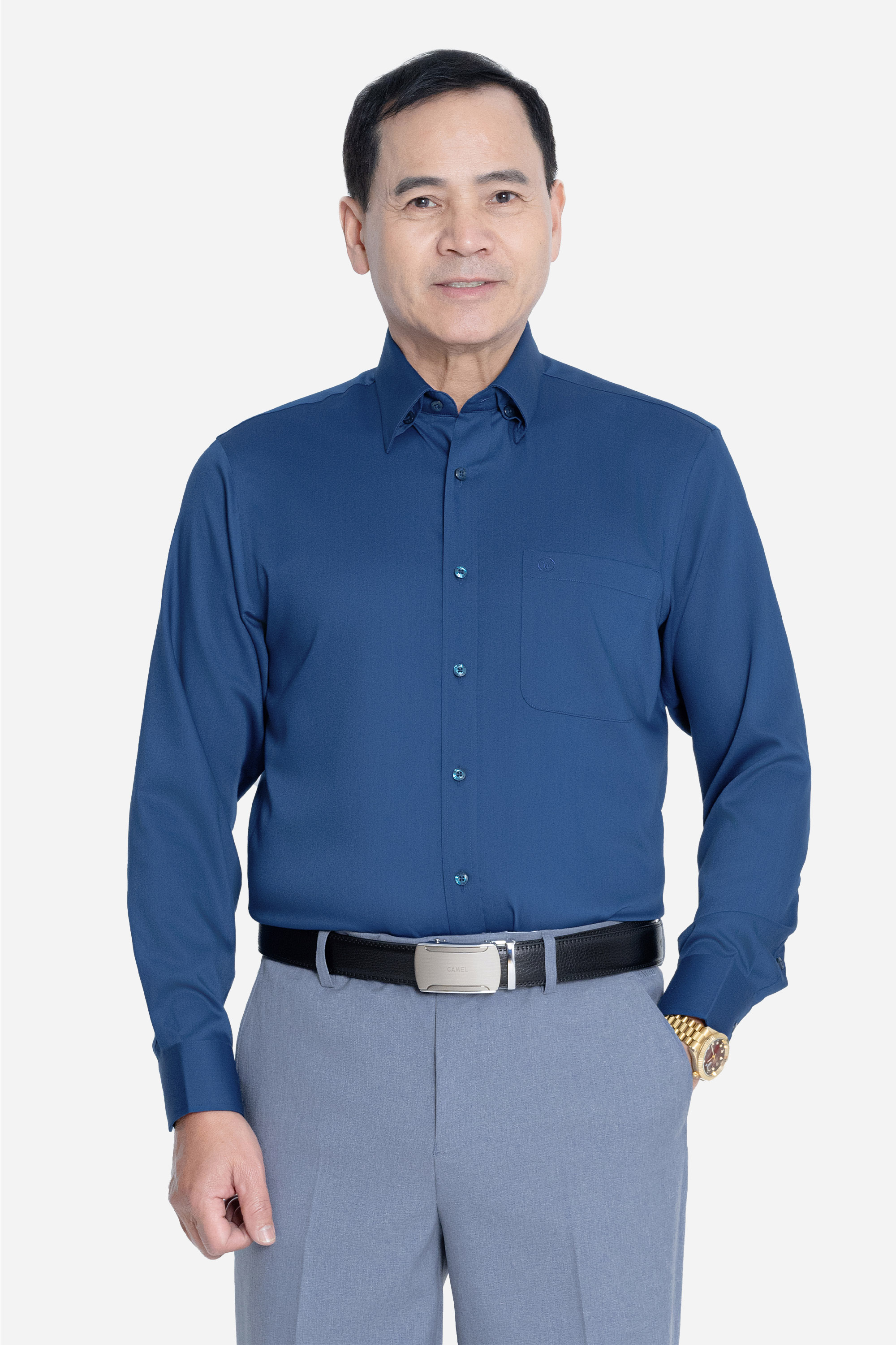 Sơ Mi Trơn Dài Tay Nam Trung Niên ANCHI Chất Liệu Sợi Sồi Cao Cấp Màu Cổ Vịt