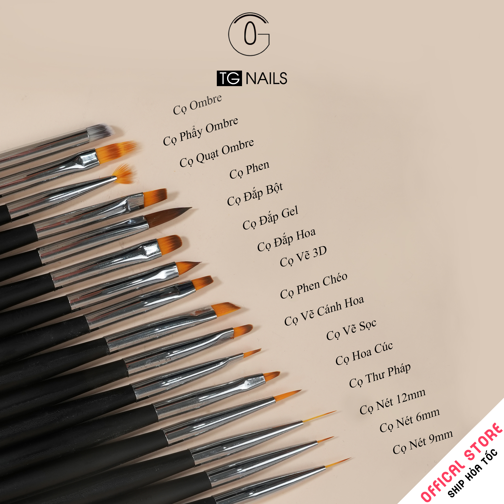 Bộ cọ vẽ móng LOUIS, gồm 16 cọ/bộ, chiều dài 11.7cm.