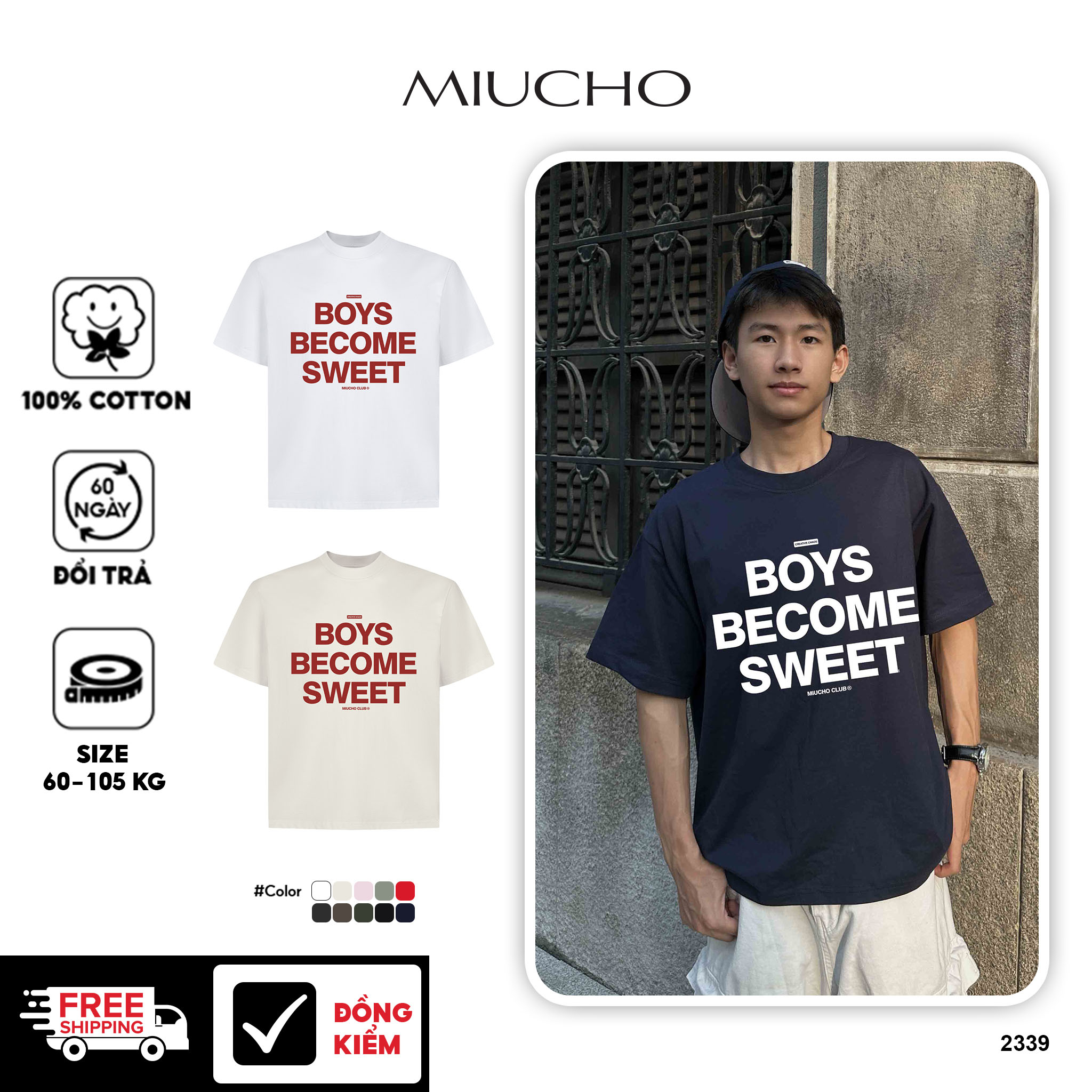Áo phông boxy Boys Become Sweet 2339 Miucho Club chất vải cotton 2 chiều cao cấp in basic