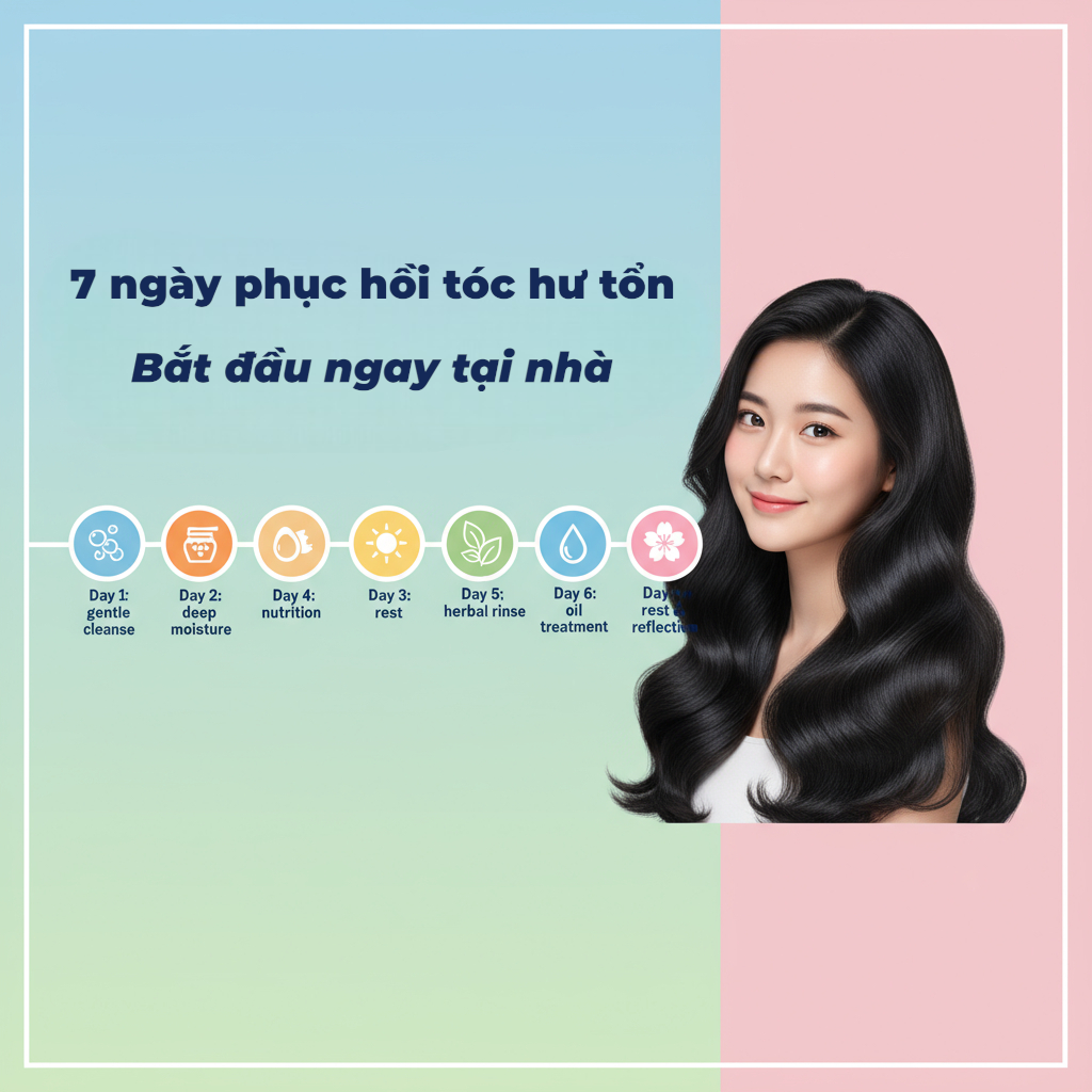 Hành trình 7 ngày phục hồi tóc hư tổn tại nhà