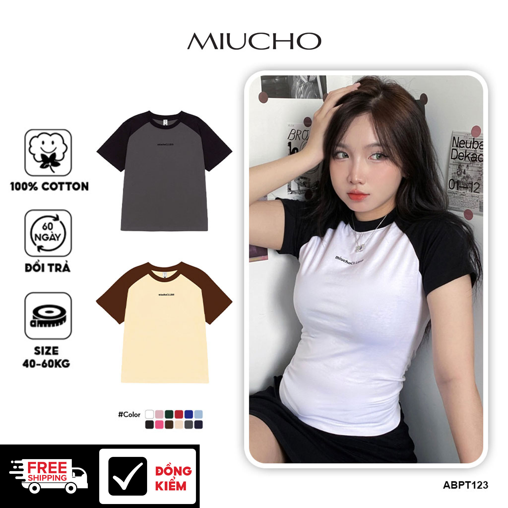 Áo thun baby tee ABPT123 Miucho chất vải cotton in Typography