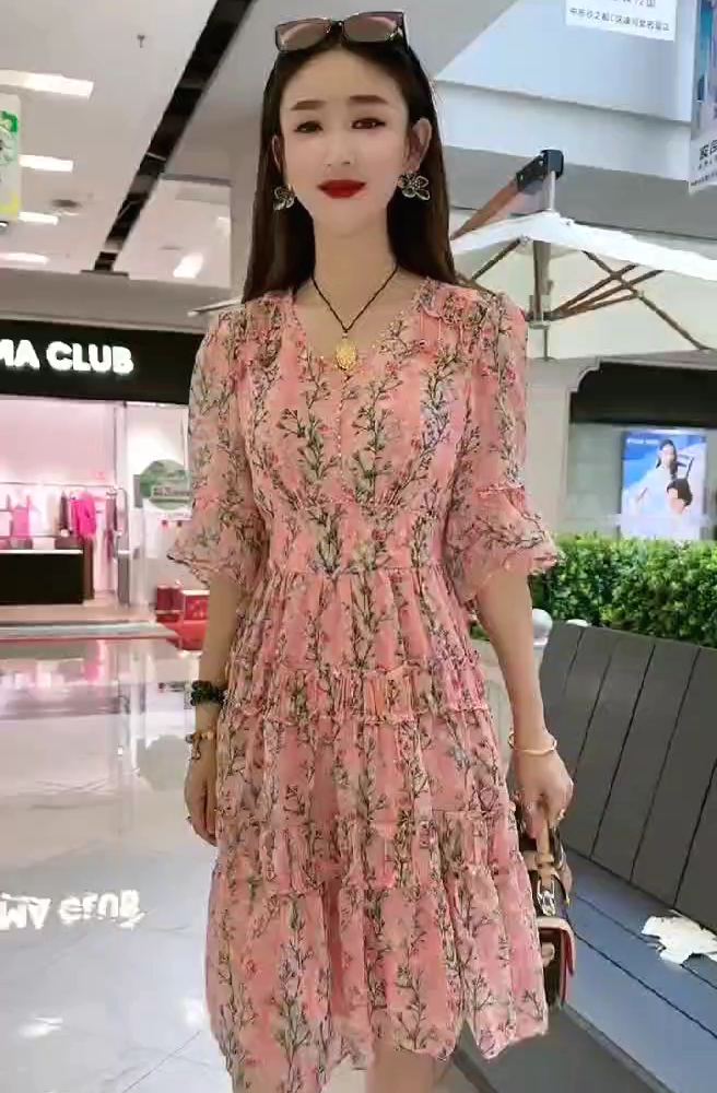 14531-Đầm voan xòe may viền tầng họa tiết hoa dây xanh (voan lót) 14531_thumbnail_2