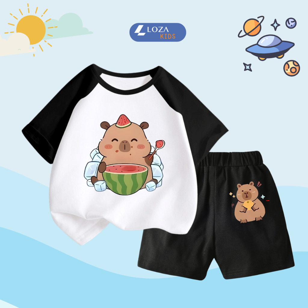 Bộ quần áo trẻ em phối màu in hình 'Capybara dưa hấu'- Loza Kids BD031_thumbnail_1