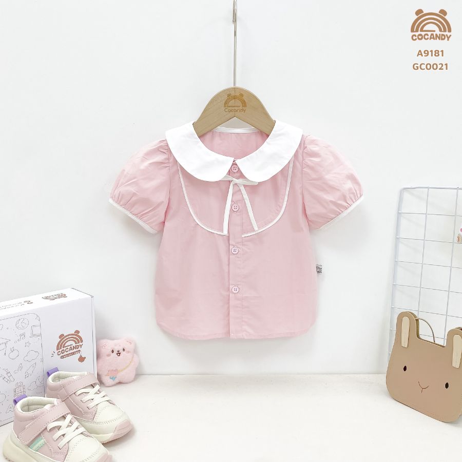 Áo cộc HỒNG sơ mi viền trắng phối nơ_thumbnail_1