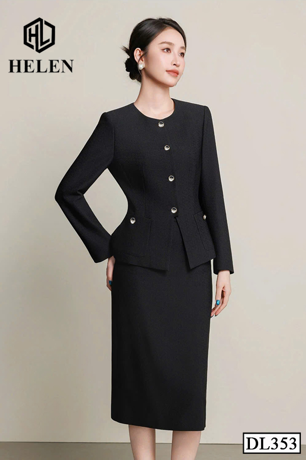 Đầm ôm peplum màu đen giả set cổ tròn DL353_thumbnail_2