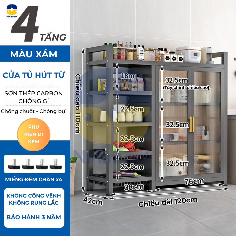 Tủ Bếp 4 Tầng NMIMART khung thép nhập khẩu CARBON cao cấp, chịu Lực 3in1 sơn tĩnh điện Sang Trọng_thumbnail_1