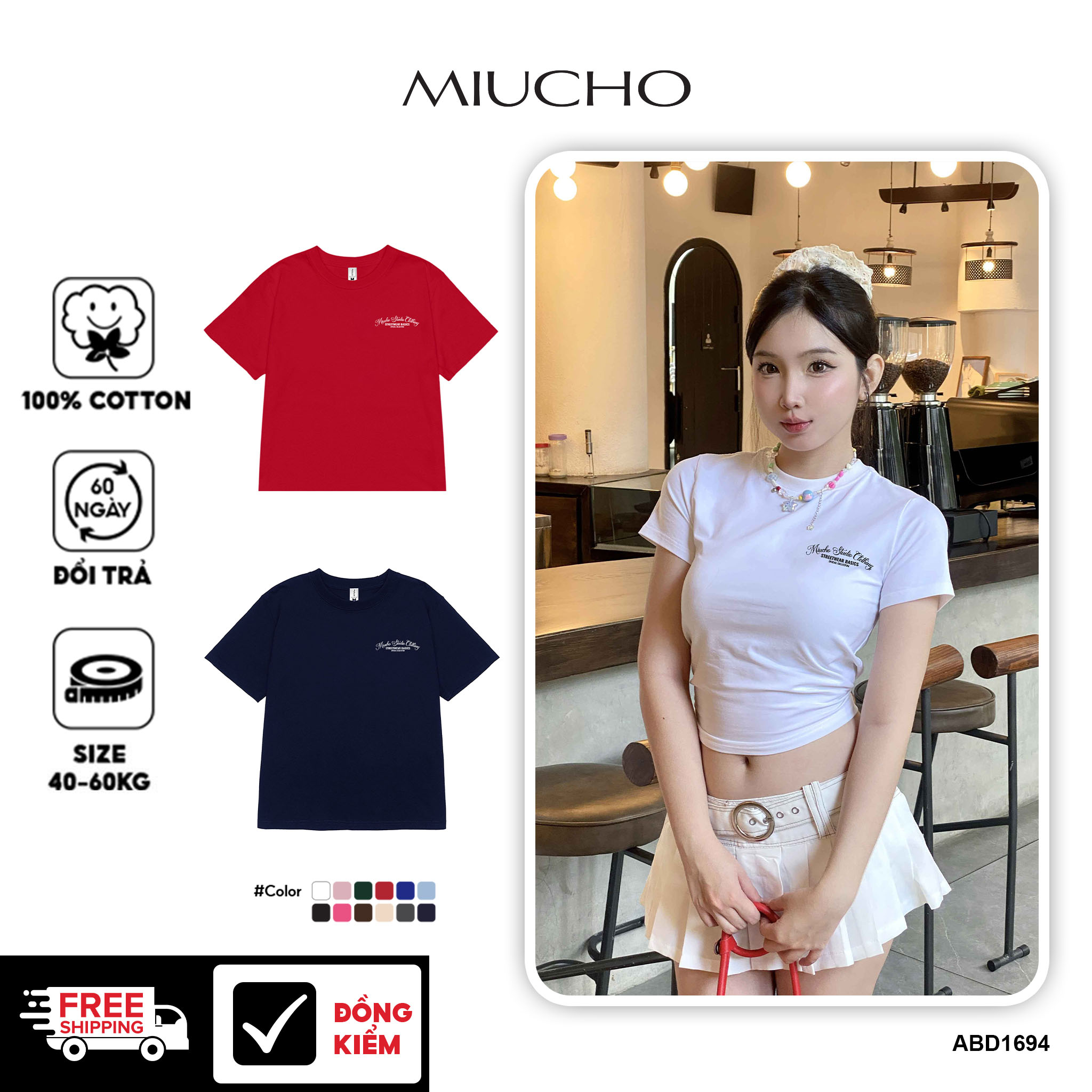 Áo baby tee ôm chất vải cotton co giãn 4 chiều thoáng mát ABD1694 Miucho in basic