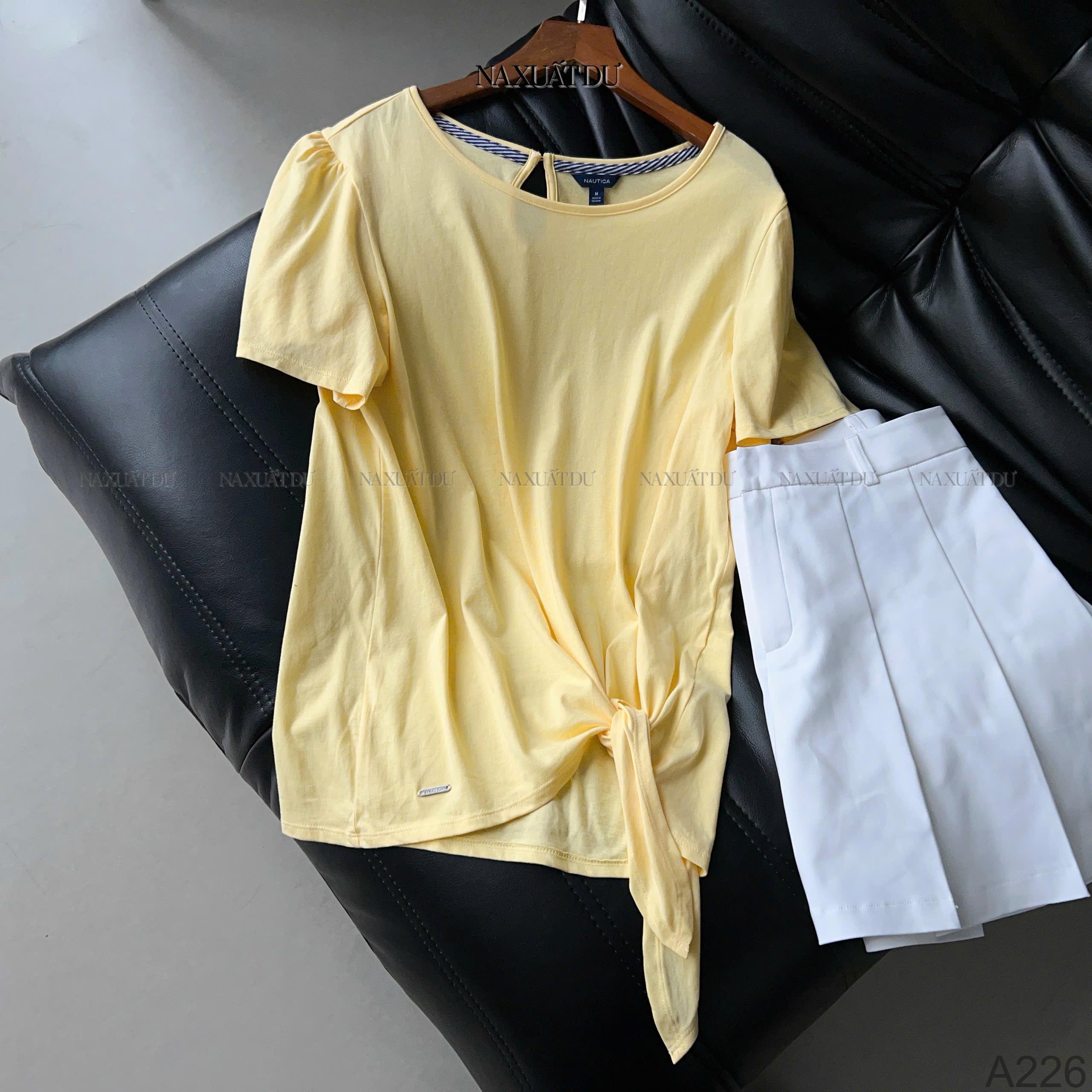 Áo thun cột dây màu vàng nữ 