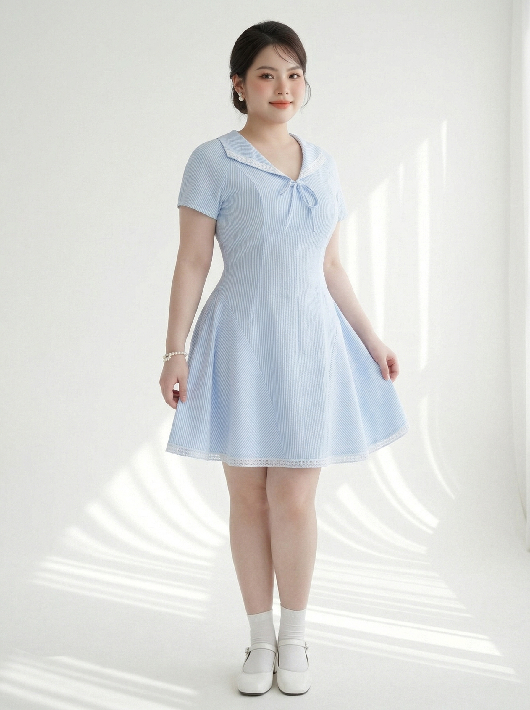 Đầm cổ phối ren kiểu bigsize DA173 dành cho nàng từ 55-95kg_thumbnail_2