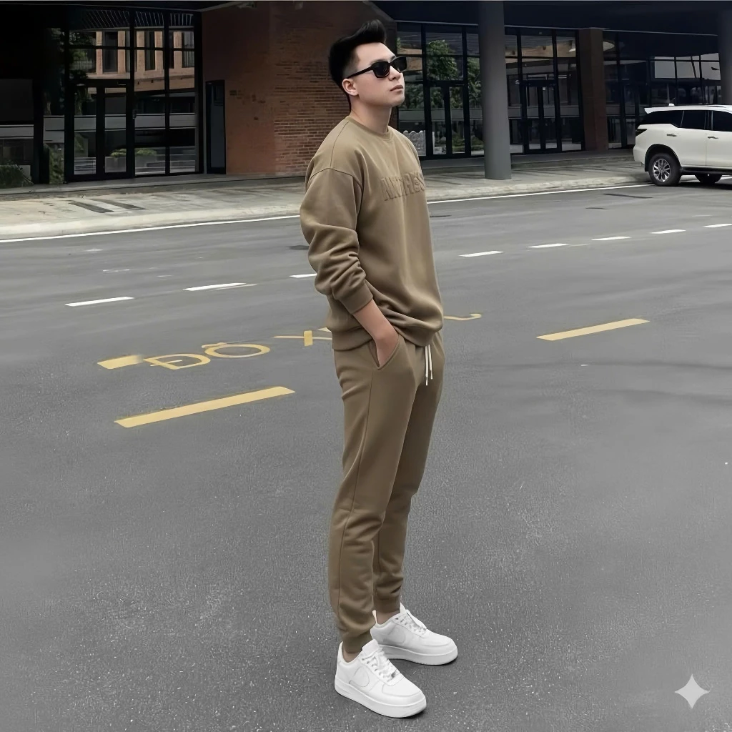 Bộ Nỉ Ép Lông Cáo Nam nữ in nổi 