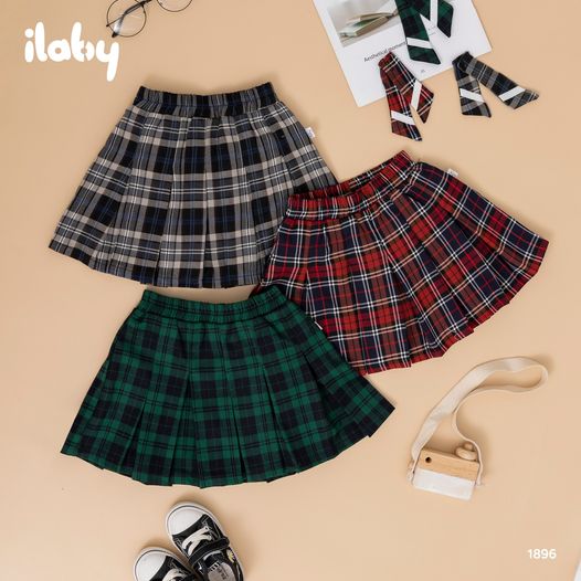 Chân váy kẻ xếp ly kèm cavat