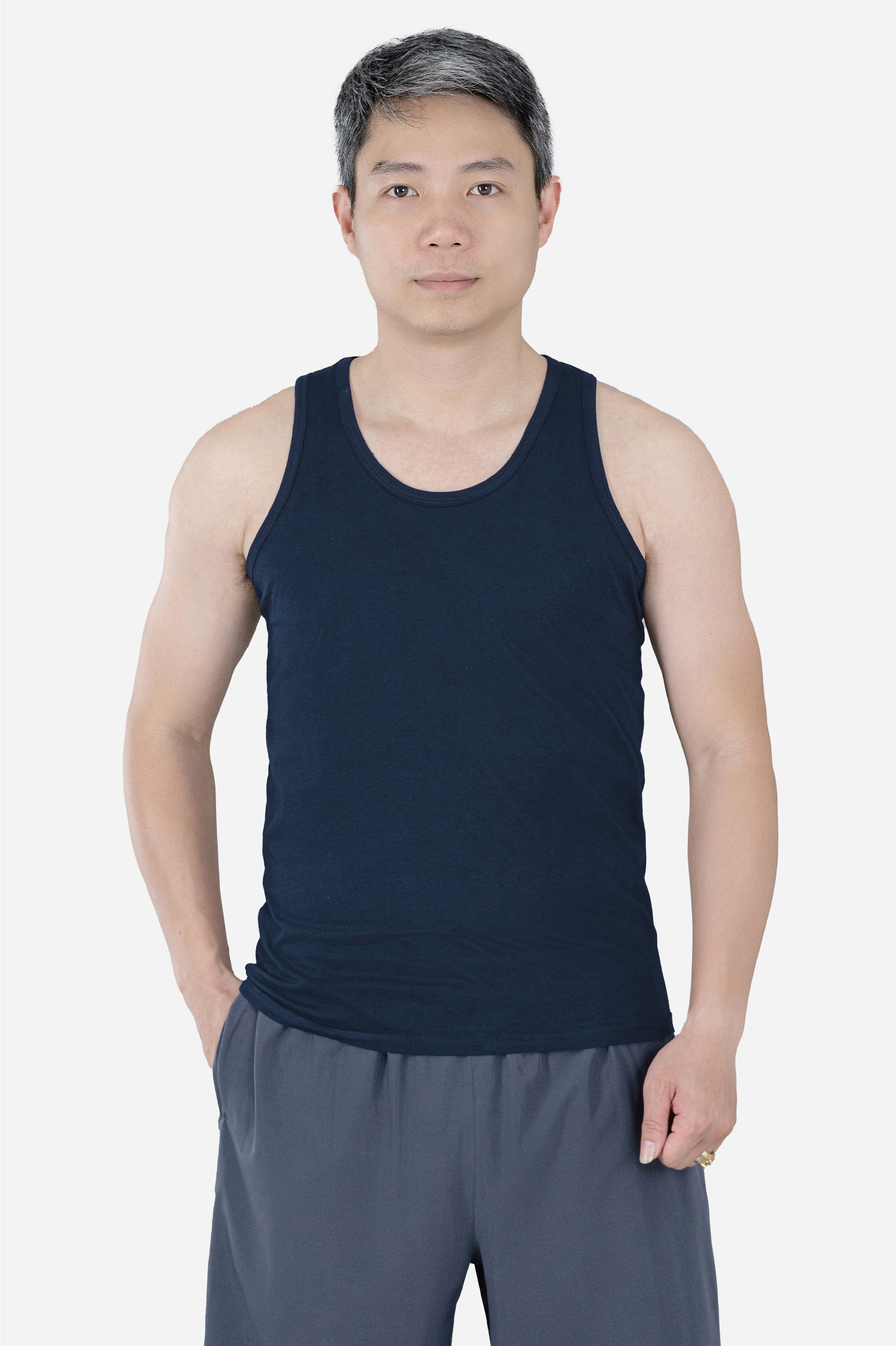 Áo Ba Lỗ Nam Trung Niên Mặc Lót Trong ANCHI Chất Liệu Cotton Màu Xanh Than