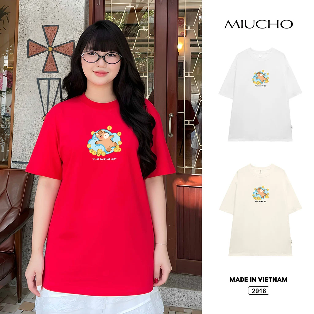 Áo thun form rộng unisex Miucho vải mềm mại tôn dáng thoáng mát Phát Tài Phát Lộc 2918