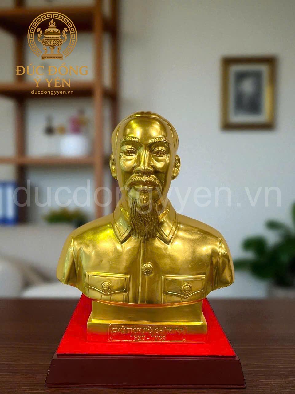 Tượng bác hồ bán thân đúc đồng đỏ thiếp vàng 