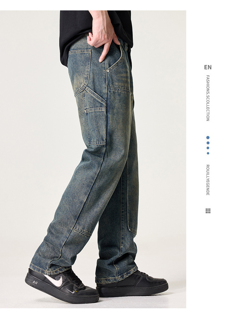 Quần Jean Nam Đường Phố Mỹ Cao Cấp – Retro Giặt Đau Khổ, Rách Hai Đầu Gối, Dáng Thẳng Màu Vàng Bùn_thumbnail_4