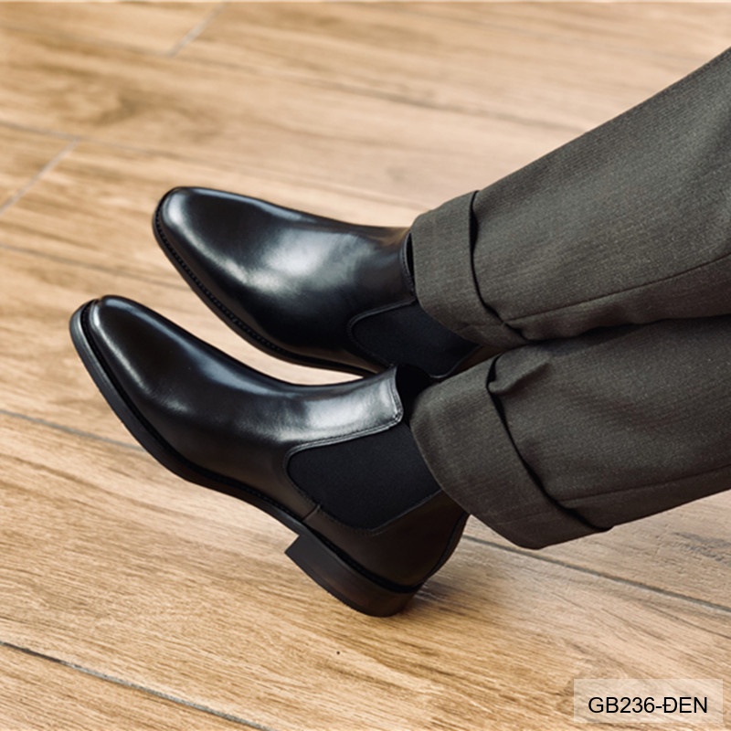 GB236 - Giày Chelsea Nam Da Heo Phong Cách Anh Quốc, Đế Cao Su Thoáng Khí, Màu Đen Kaki_thumbnail_25