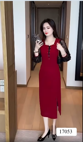 17053- Đầm body dự tiệc đen phối ren kim sa tay (thun poly 2 da)_thumbnail_1