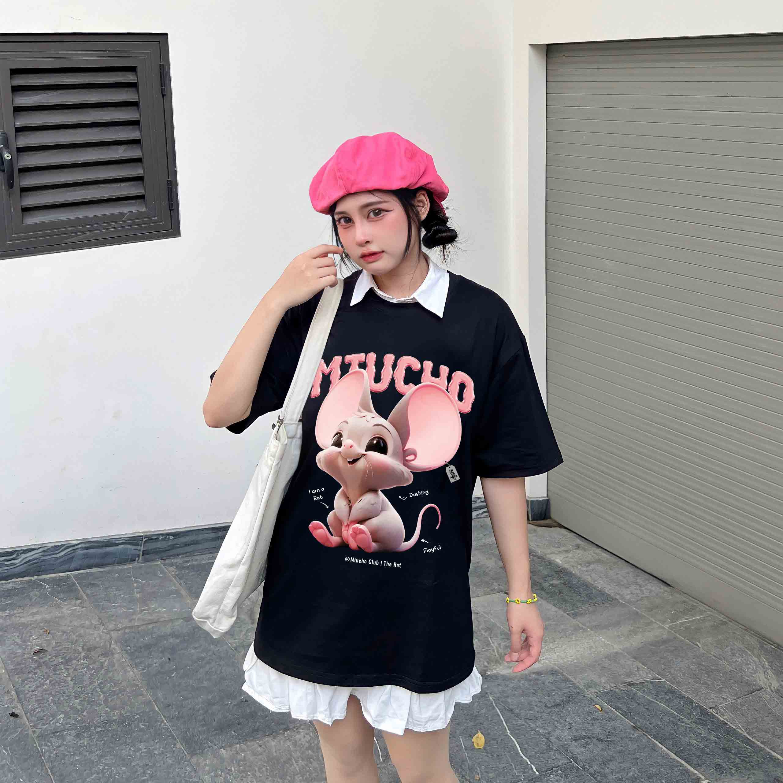 Áo thun form rộng 12 con giáp tuổi Tí ATD1236 Miucho tay ngắn cổ tròn in mix_thumbnail_4