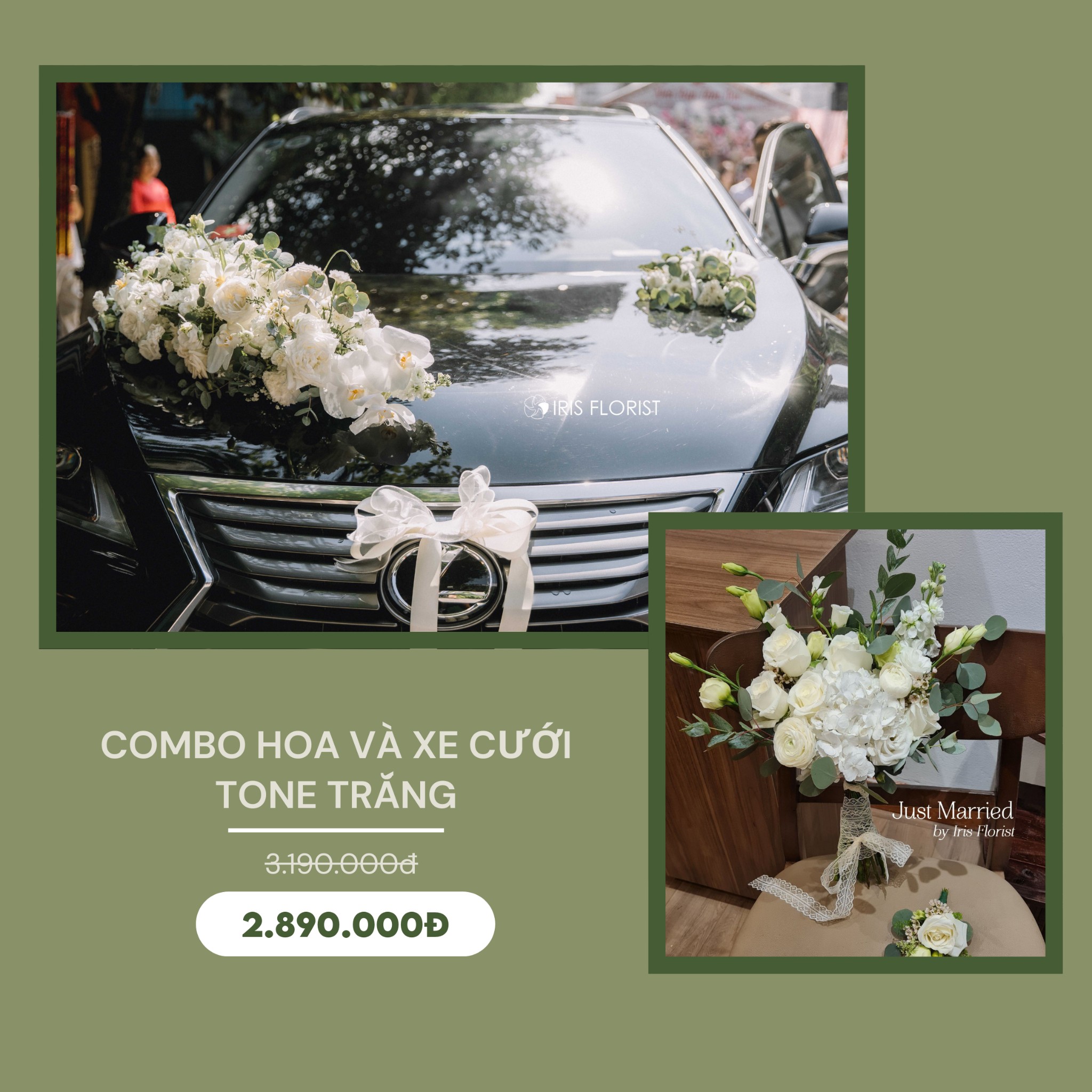 Combo hoa và xe cưới Tone trắng