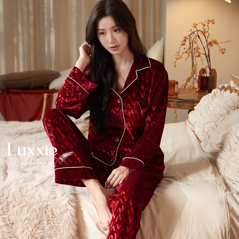 NHUNG30 Bộ ngủ nhung họa tiết chữ V_thumbnail_12