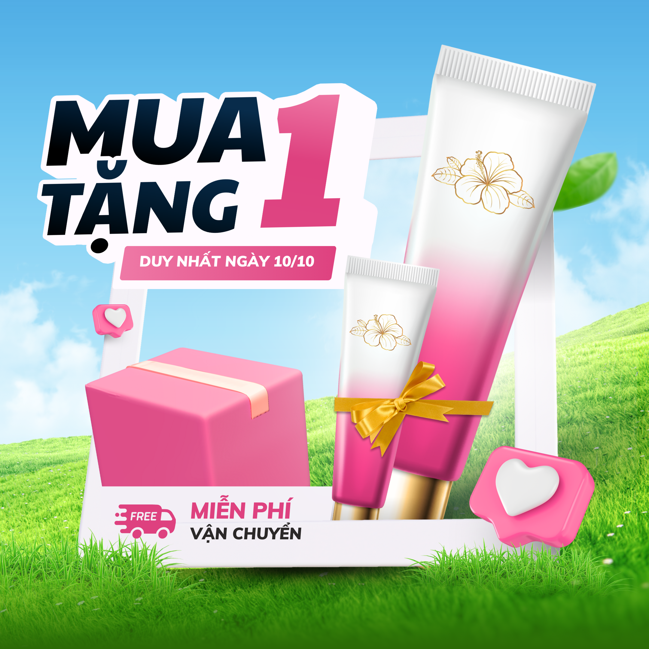 Bài đăng Instagram Quảng cáo Khuyến mãi Mỹ phẩm Làm đẹp Hiện đại Hồng trắng