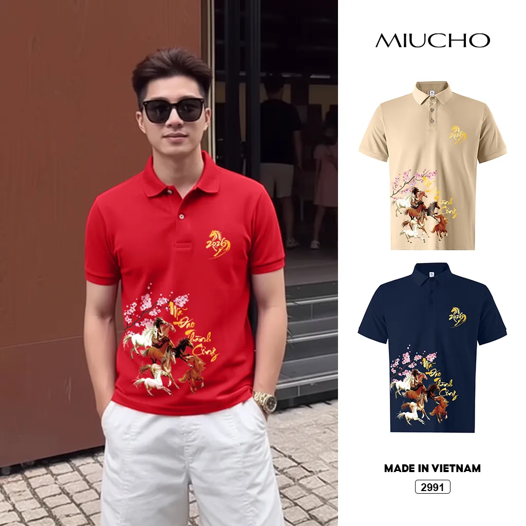 Áo polo Tết Bính Ngọ form vừa nam Miucho Iconic vải poly cá sấu thoáng mát trẻ trung 2991