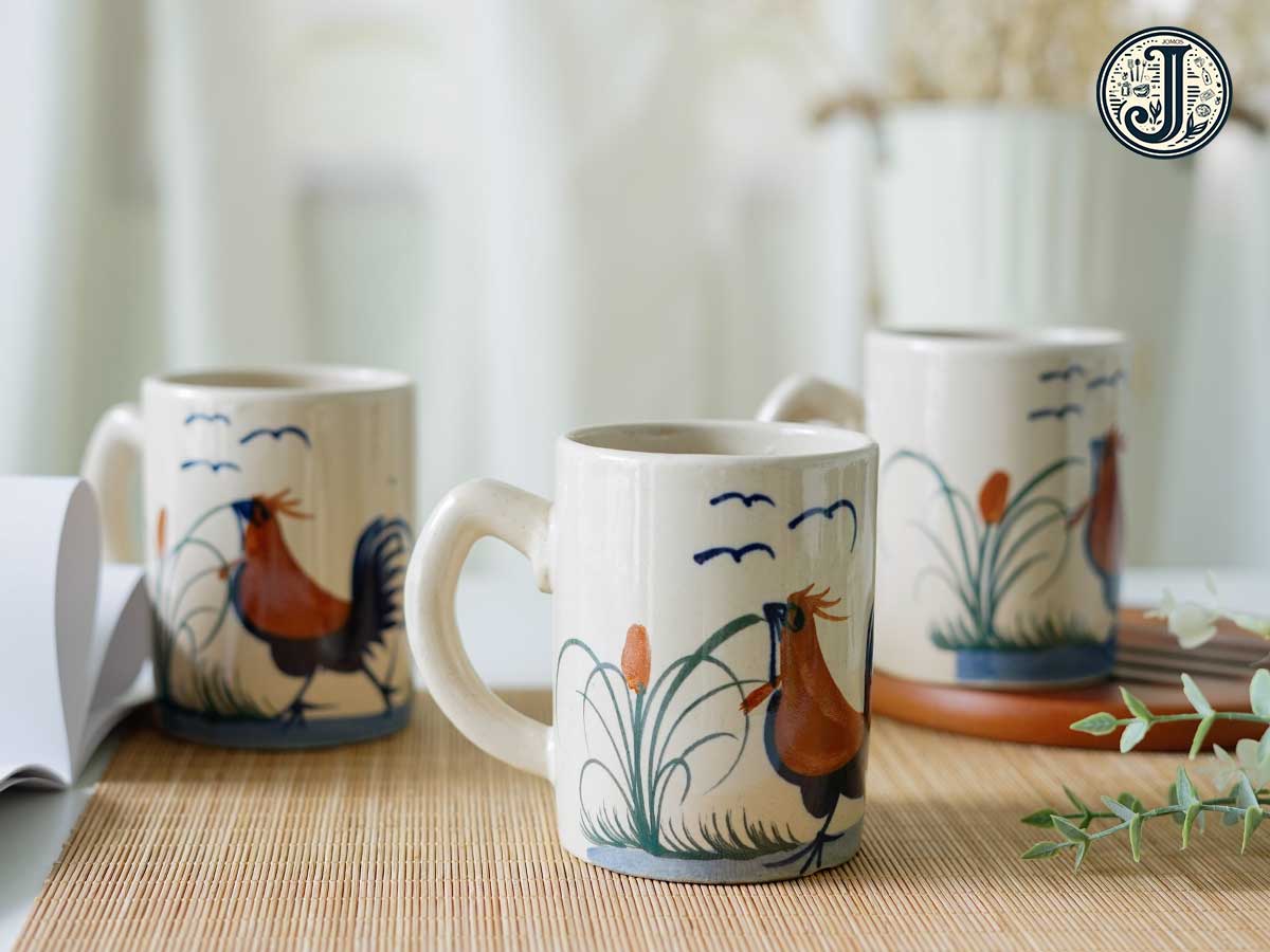 Ly gốm đựng nước 400ml thủ công gà có quai J000278