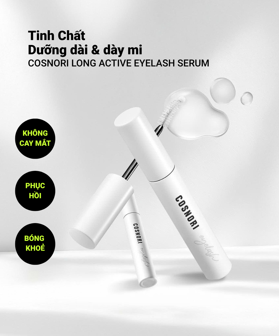 COSNORI LONG ACTIVE EYELASH SERUM - Tinh Chất Dưỡng Dài Và Dày Mi - Copper Tripeptide-1, Chiết Xuất Rau Má - 9g - [C002]