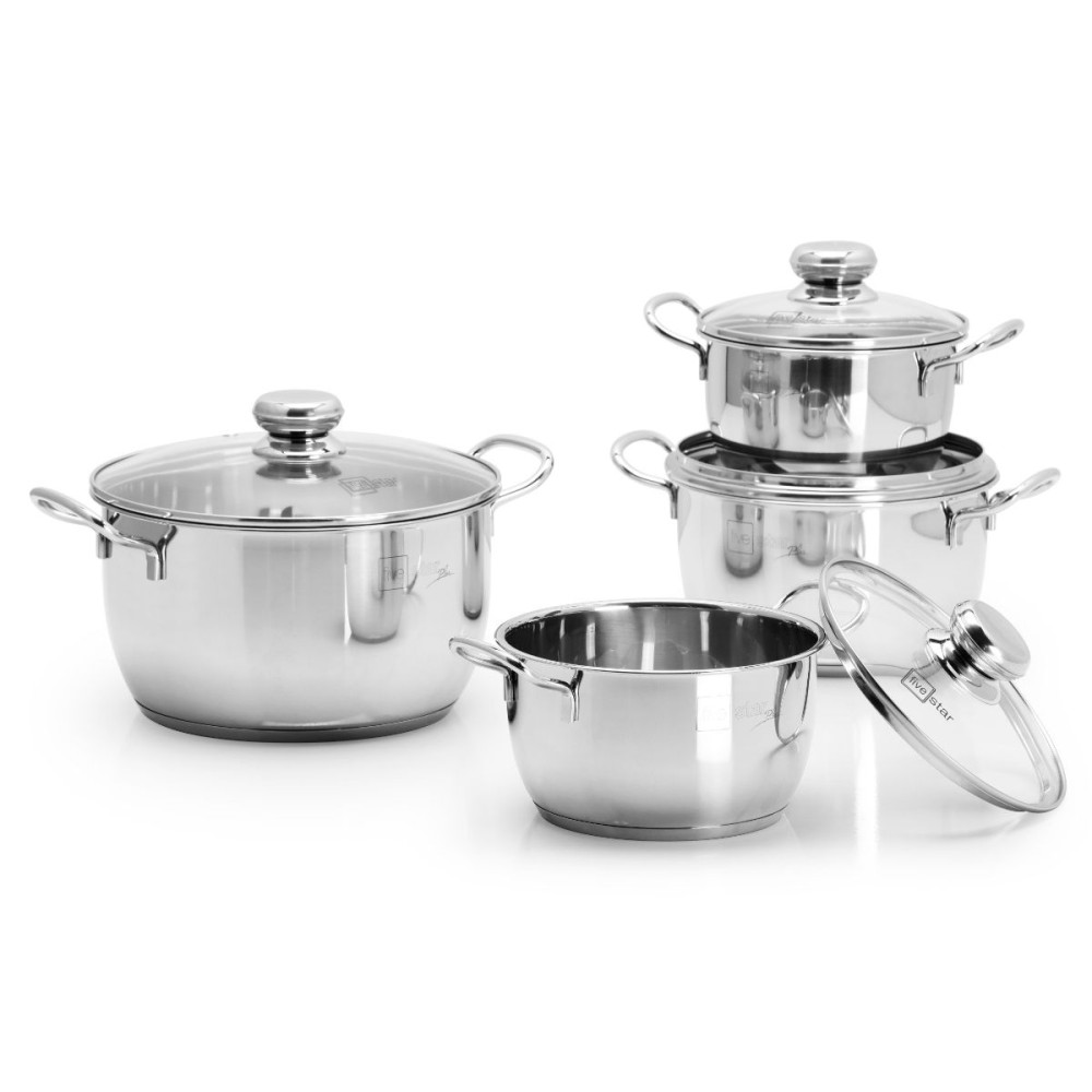 Bộ 4 nồi Inox 3 đáy Fivestar thân Cool FSB4007 nắp kính