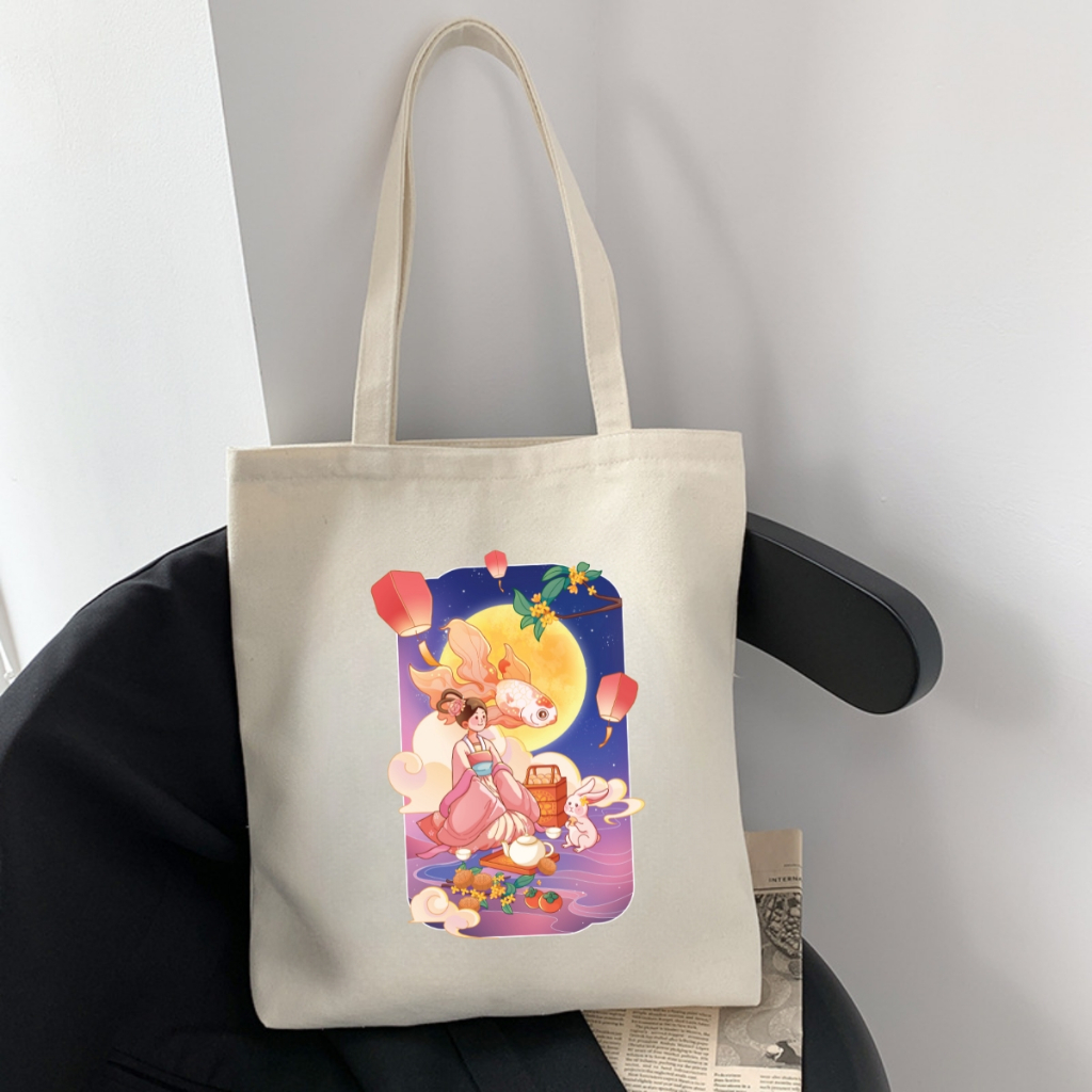 Túi tote in hình Tết Trung thu - Túi vải canvas kích thước 33x37cm đựng vừa A4  và laptop - TOTE27_thumbnail_3