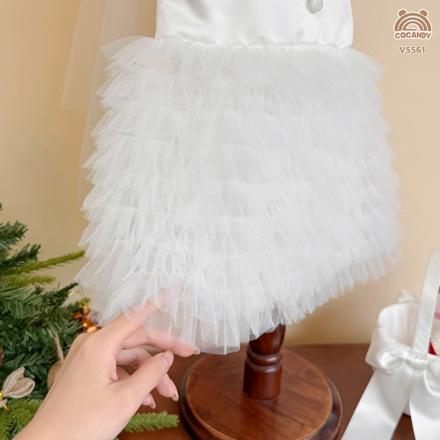 Váy cộc TRẮNG công chúa nơ cổ 