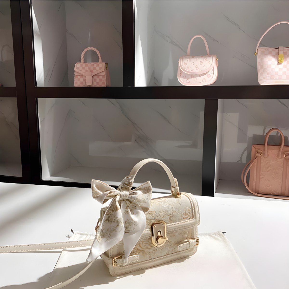 Túi xách nữ UHE_2518 BELLE – da mềm thêu hoa, kèm khăn lụa_thumbnail_5