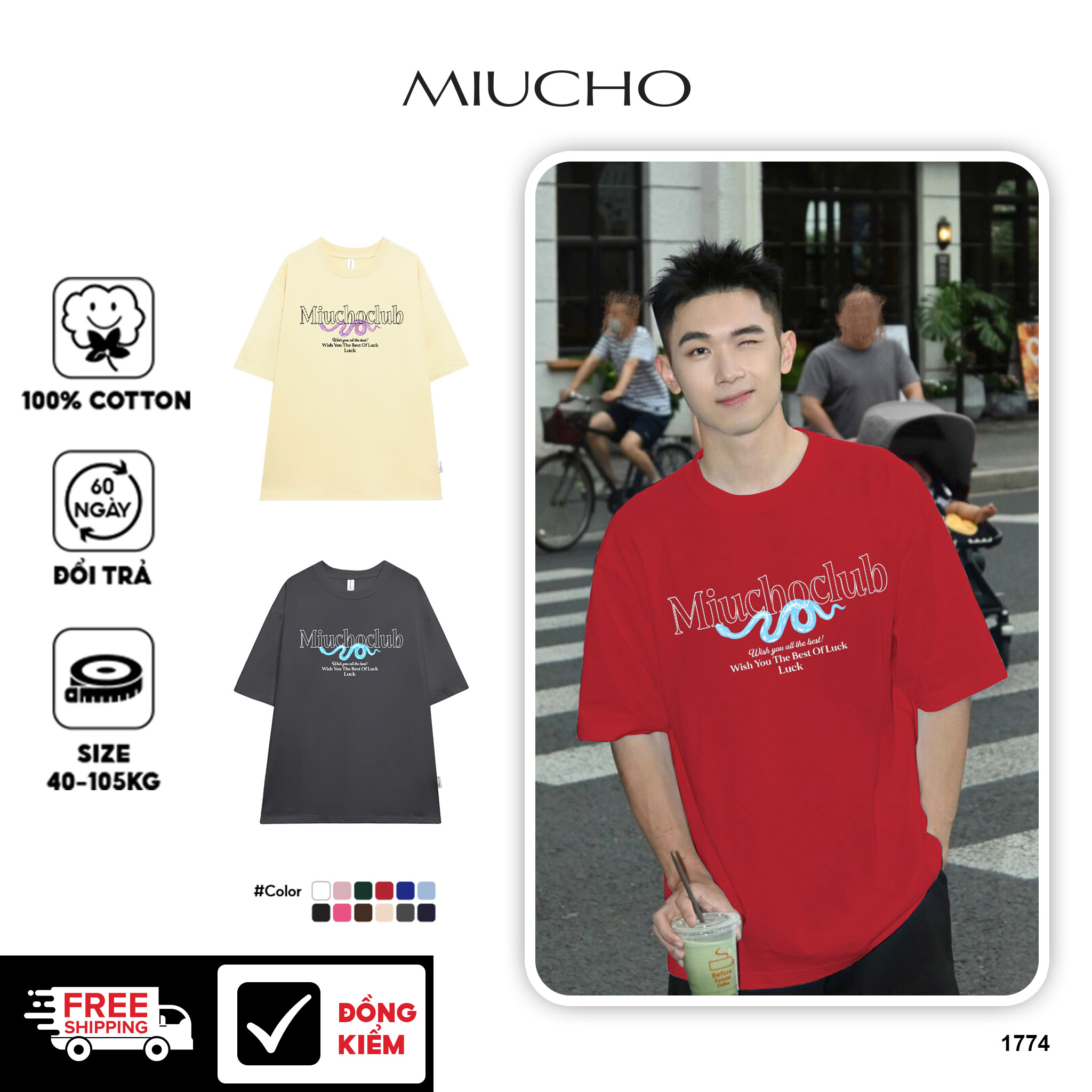 Áo phông tết form rộng cổ tròn chất vải cotton 4c thoáng mát 1774 Miucho in mix_thumbnail_1