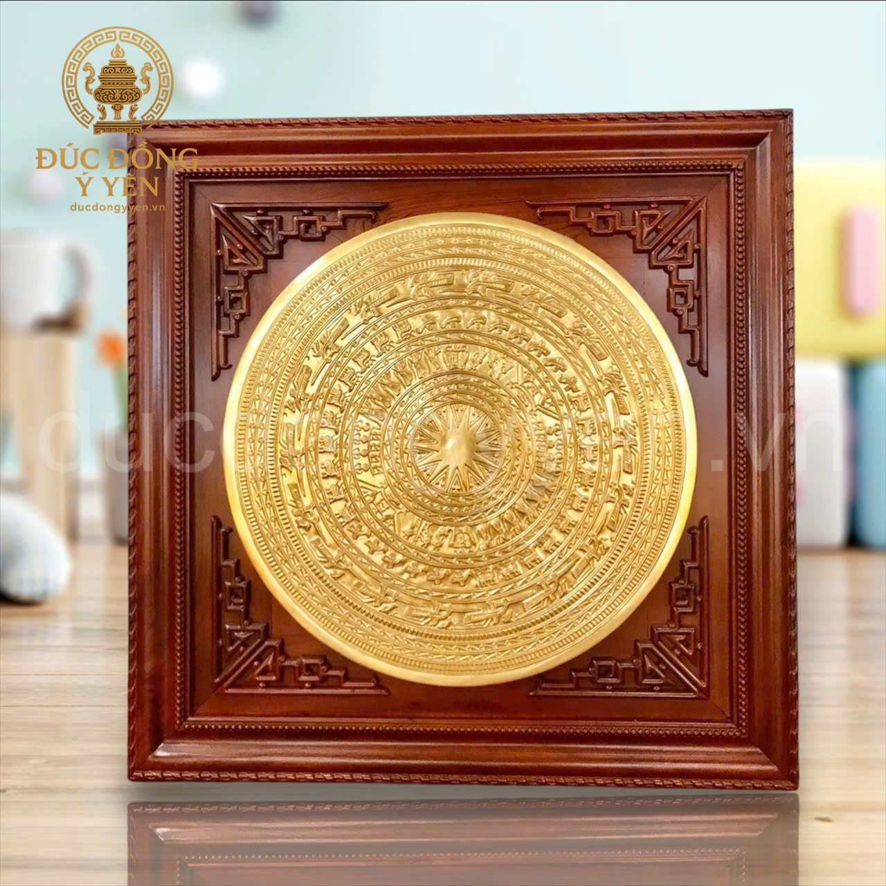 Mặt trống đồng đúc đồng đỏ thiếp vàng 9999_thumbnail_2